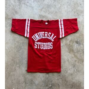 Vintage 80s Universal Studios Red Athletic Football Style Red Tee Size Small